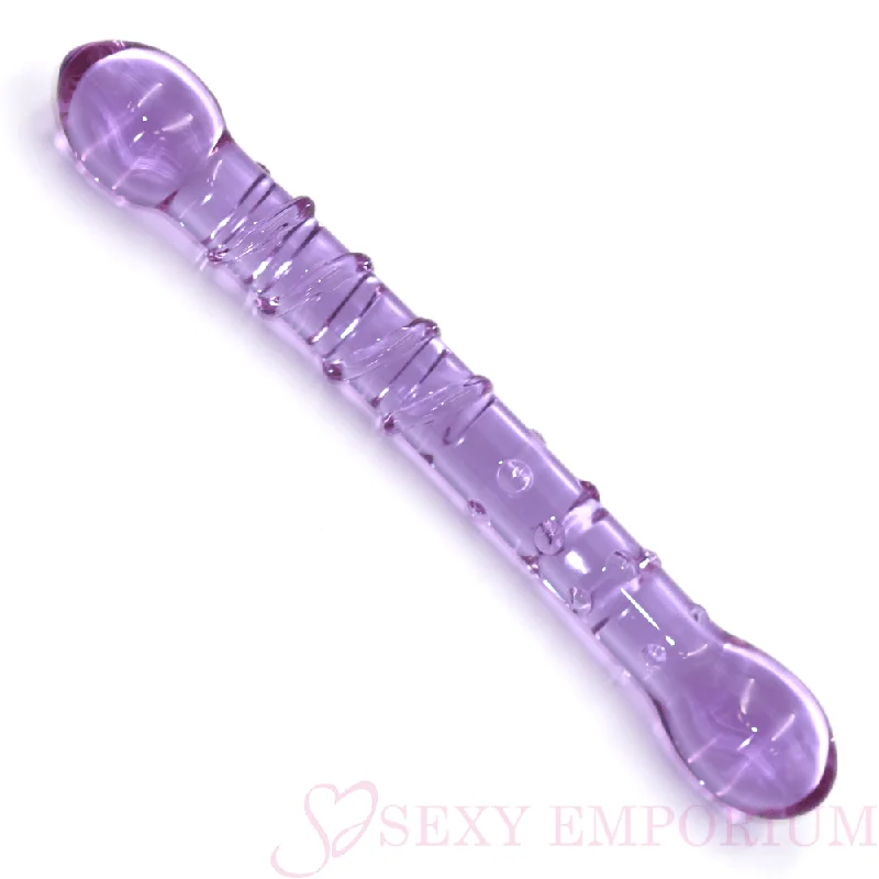 8 Inch Ribbed Double Ended Purple Glass Dildo