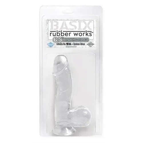 Basix Rubber Works - 6.5 Inch Dong With Suction Cup - Clear