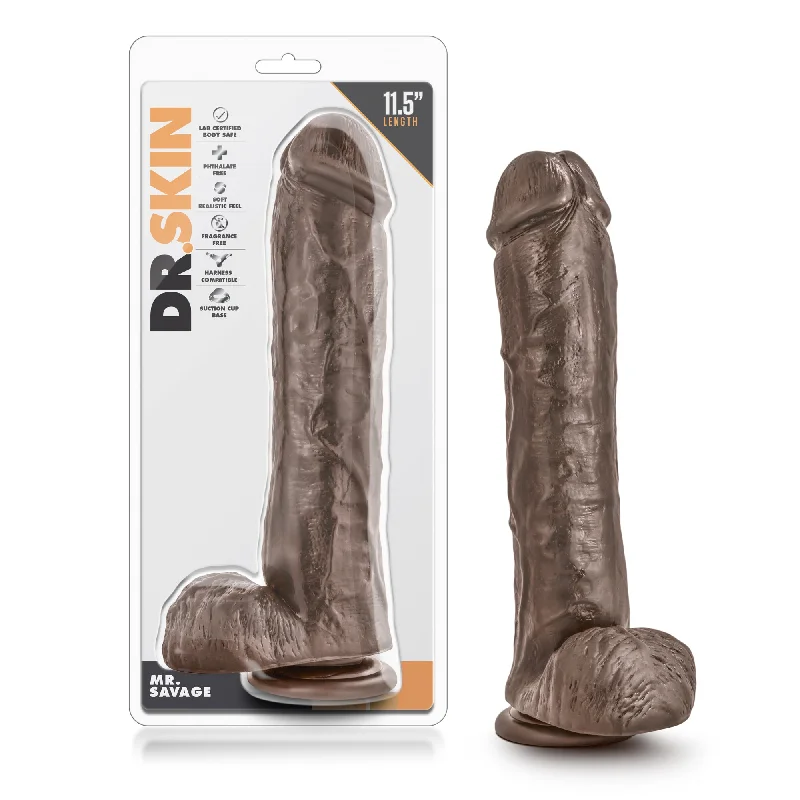 Dr. Skin Mr. Savage 11.5" Dildo With Suction Cup - Chocolate