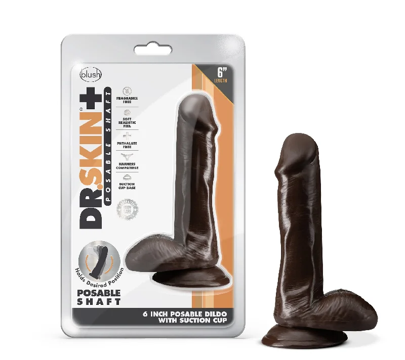 Dr. Skin Plus - 6 Inch Posable Dildo With Balls -  Chocolate