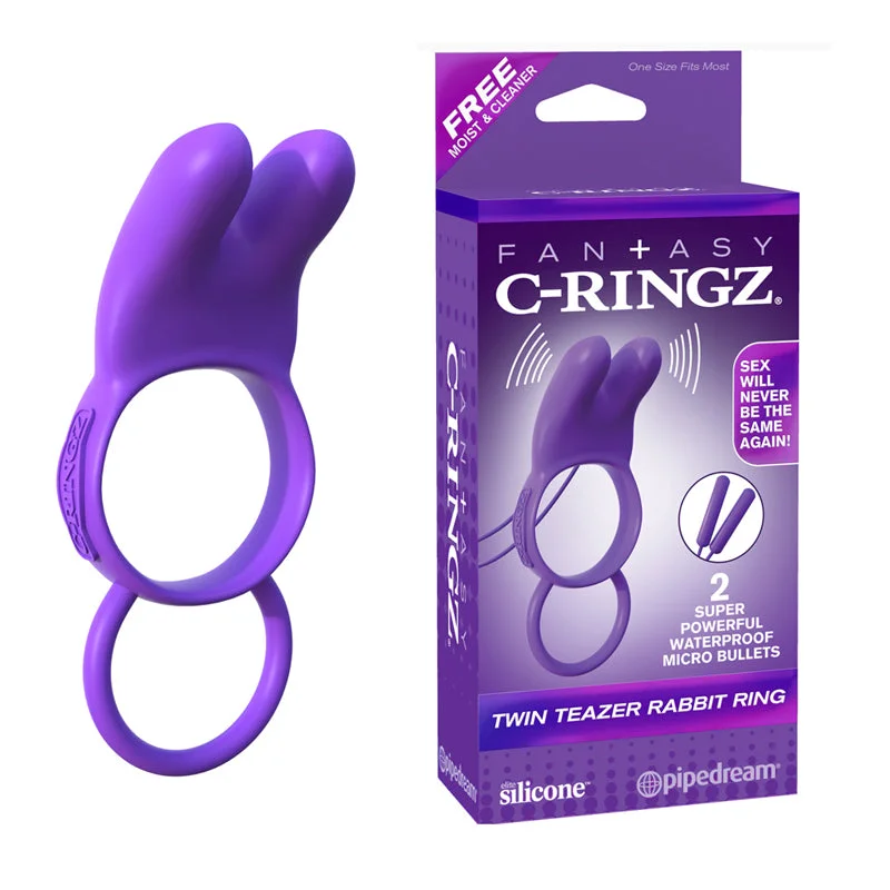 Pipedream Fantasy C-Ringz Silicone Vibrating Twin Teazer Rabbit Ring With Ears Purple