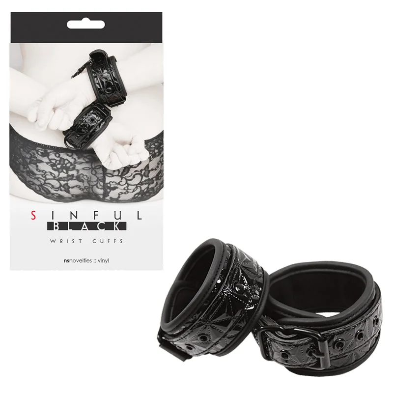 Sinful Vinyl Wrist Cuffs Black