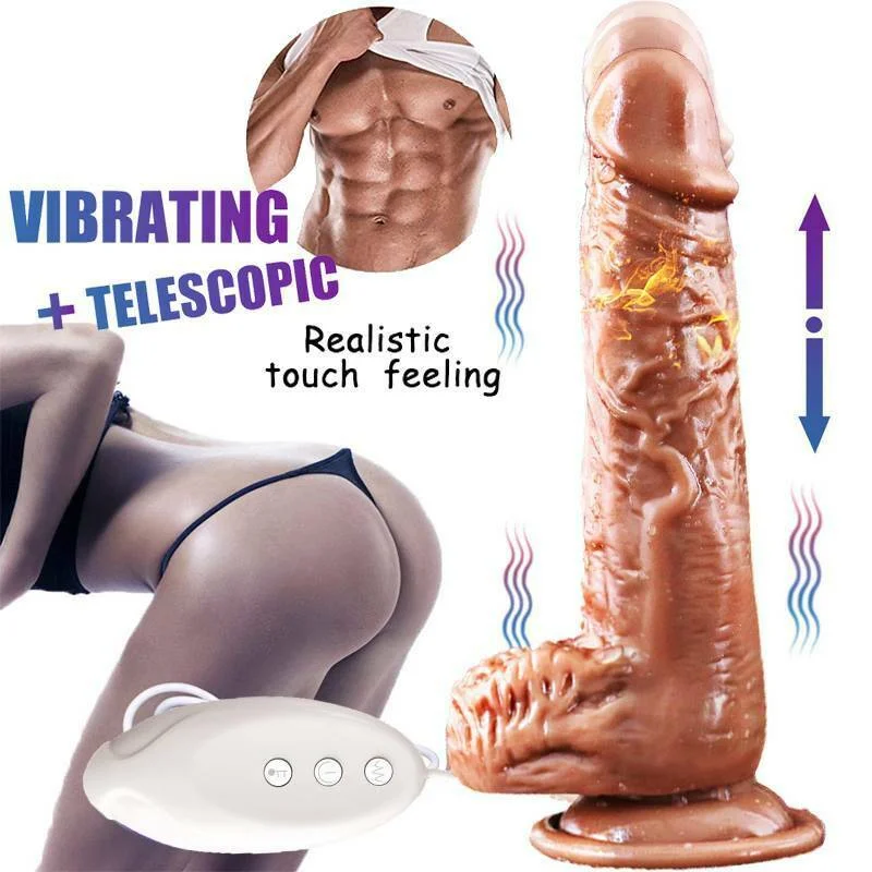 Telescopic Thrusting Heating Dildo Prostate Stimulation Vibrator