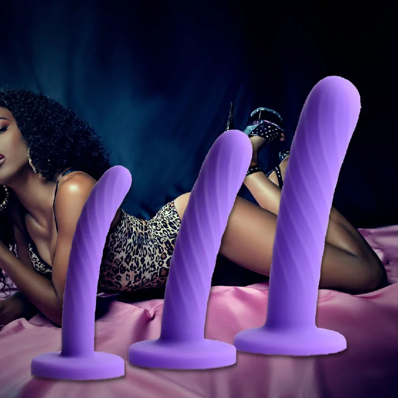 Tri Play Silicone 3-Pieces Dildo Set - Purple