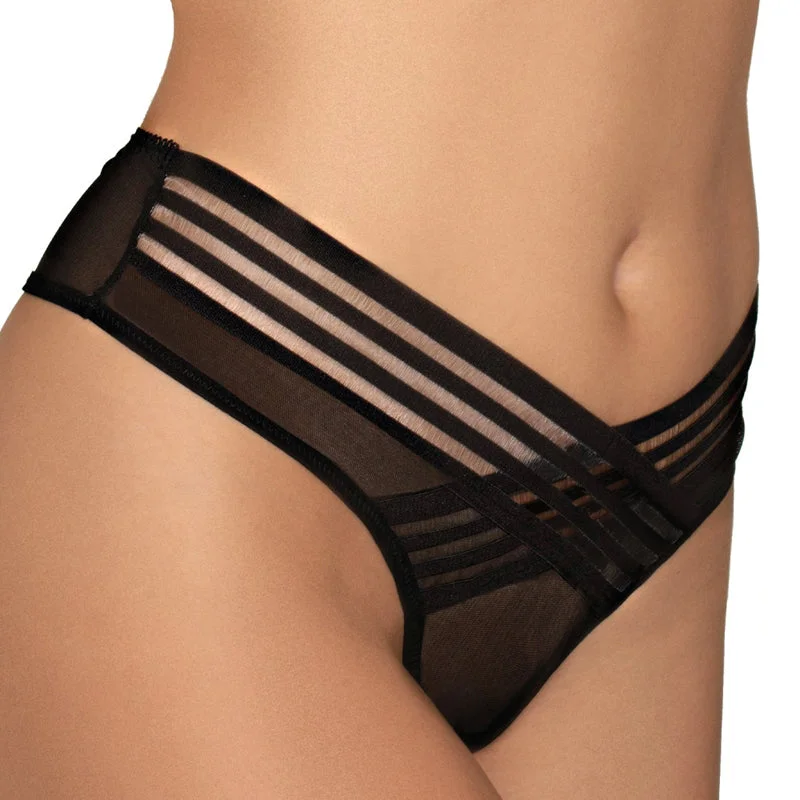 Dreamgirl Mesh Thong with Shadow Stripe Elastic Front Detail Black L Hanging