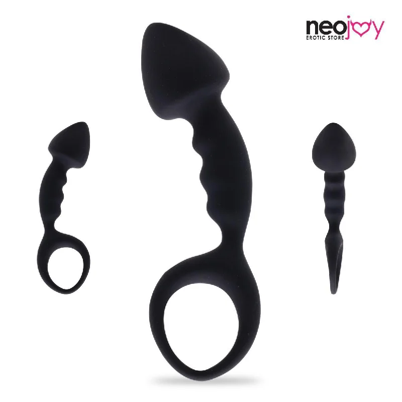 Neojoy Cupid's Arrow Butt plug Silicone Black With Loop - 3.9 inch - 10cm