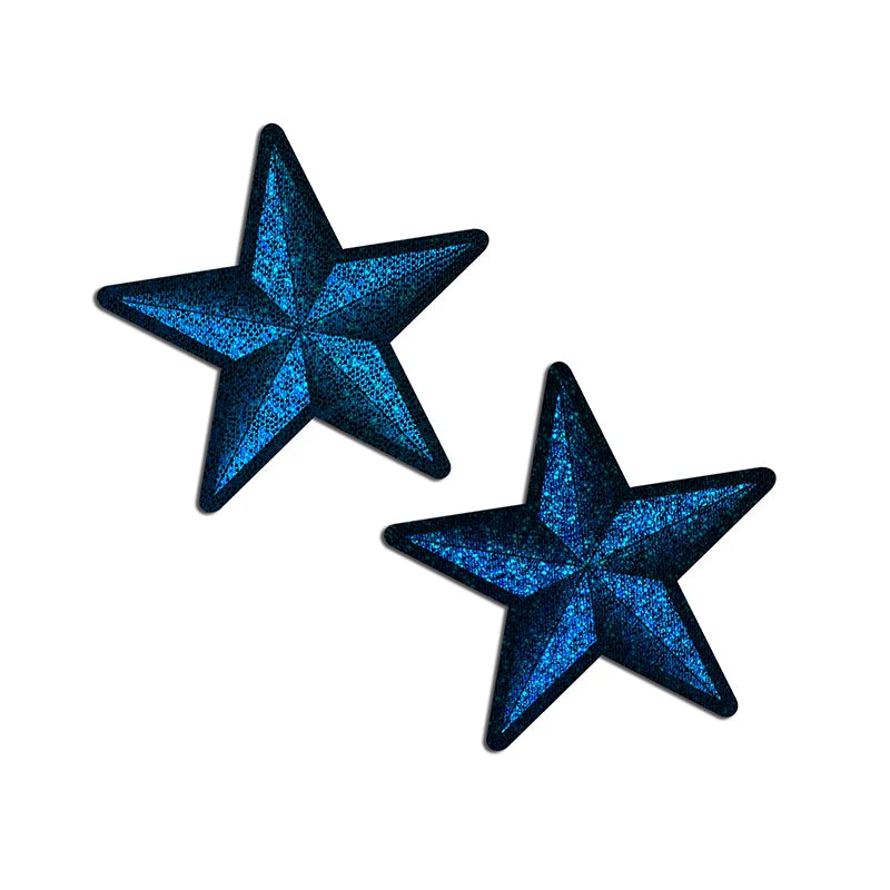 Pastease Nautical Star: Diamond Thom Turquoise Glitter Sailor Star Nipple Pasties