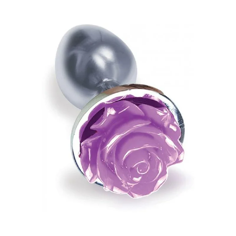 The Silver Starter Rose Floral Steel Butt Plug Purple