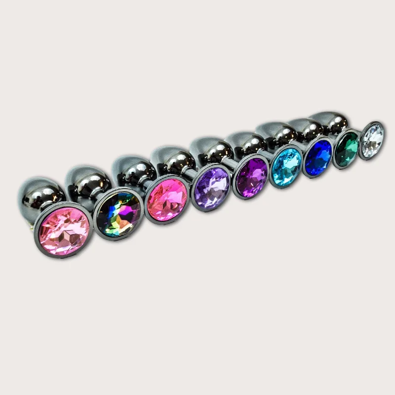 Gunmetal Round High End Jeweled Butt Plugs